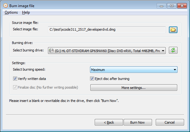 cómo grabar un archivo dmg en windows