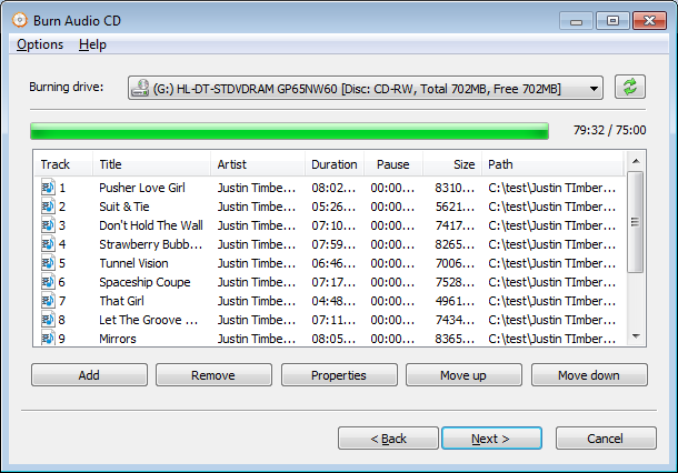 Burn mp3 files to Audio CD