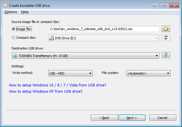 Setup Windows 7 from USB